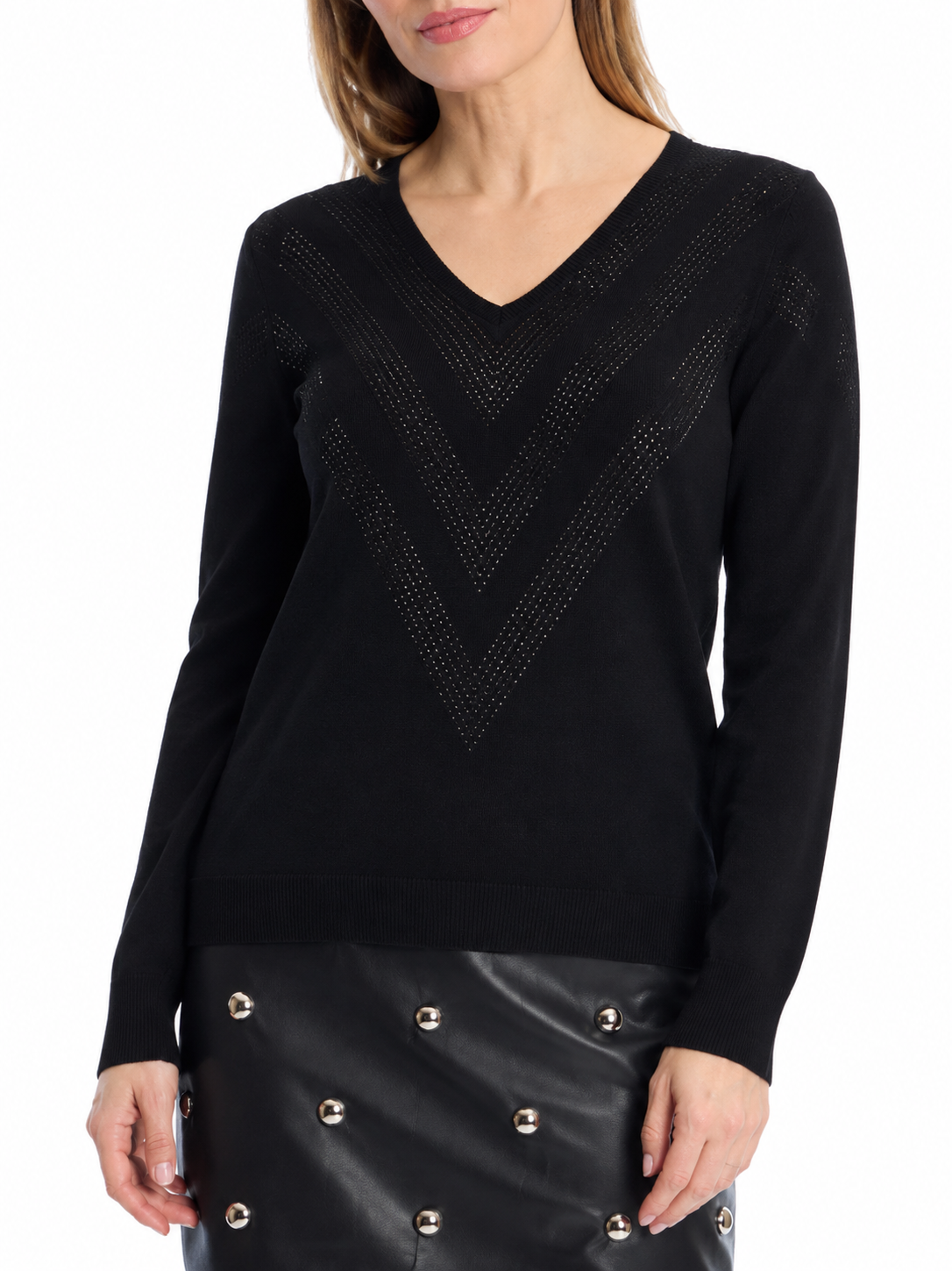 Leo & Ugo V-Neck Pointelle Detail Jumper