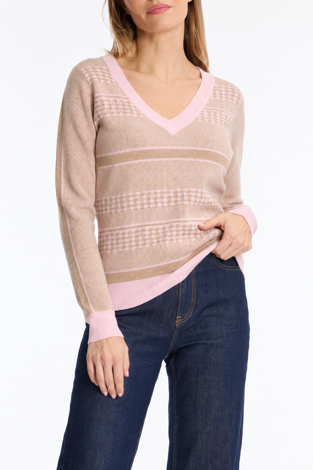 Leo & Ugo Soft Check V-Neck Jumper