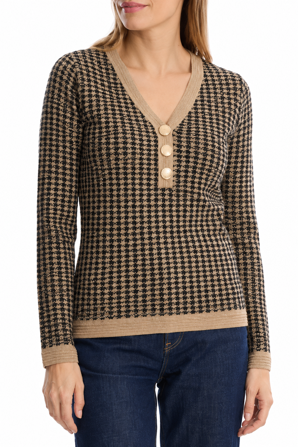 Leo & Ugo Patterned V-Neck Pullover