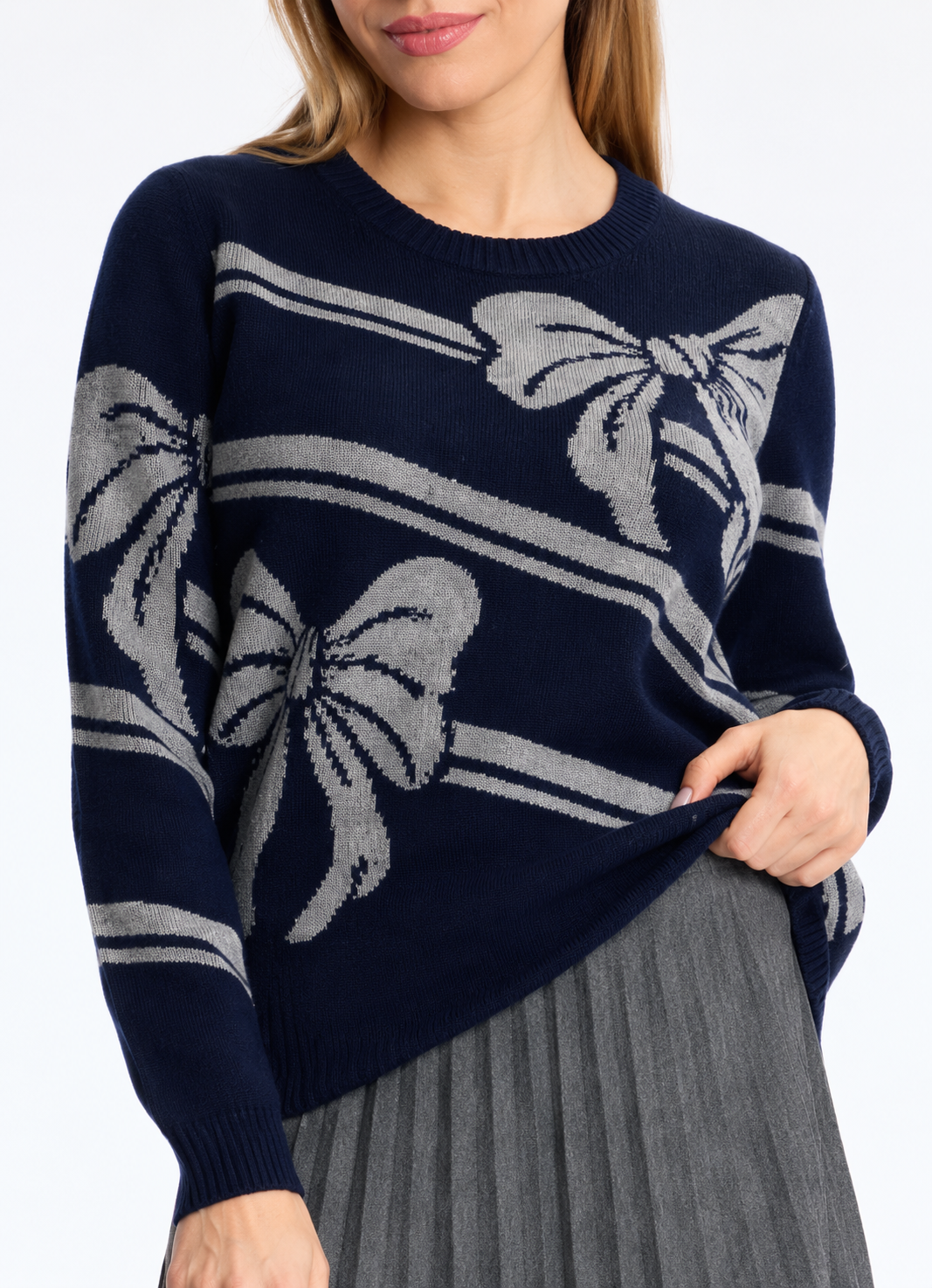 Leo & Ugo Bow Print Crew Neck Jumper