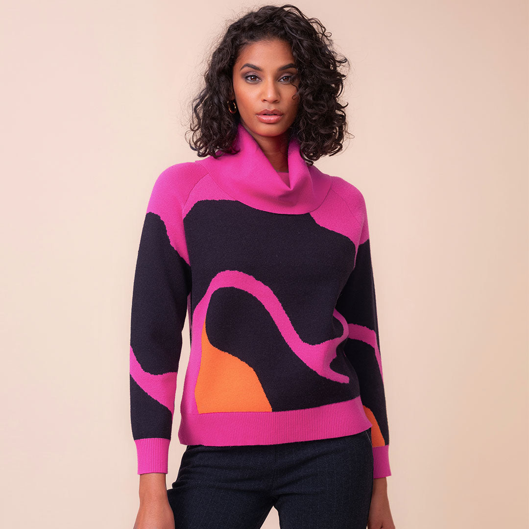 Alison Sheri Wave Cowl Neck Sweater