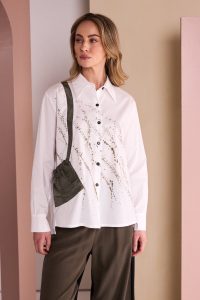 Naya Specked Placement Print Shirt With Gathered Colour Trim