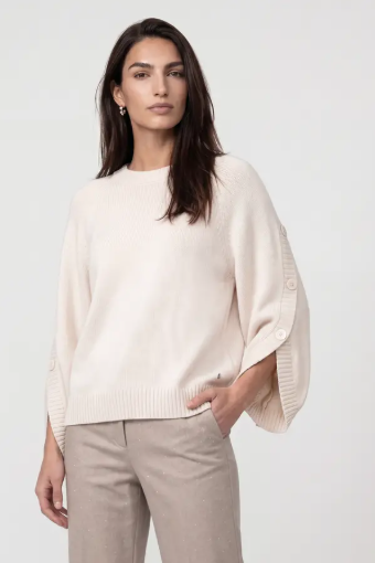 Monari Soft Knit Poncho Jumper with Button Sleeve Detail
