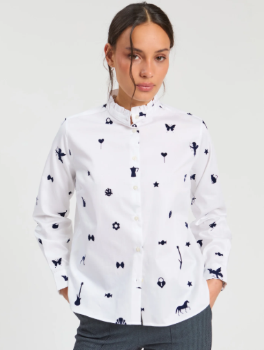 Vilagallo White Flock Motif Shirt