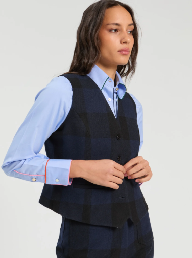 Vilagallo Navy & Black Checked Tailored Waistcoat