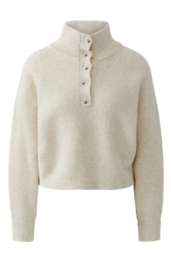 Oui Light Beige Melange Ribbed Funnel Neck Jumper