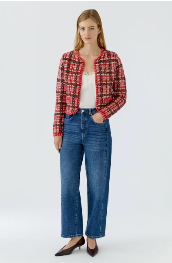 Oui Red & Pink Check Cardigan