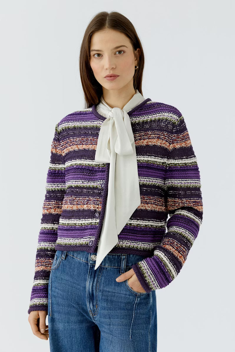 Oui Striped Knitted Cardigan