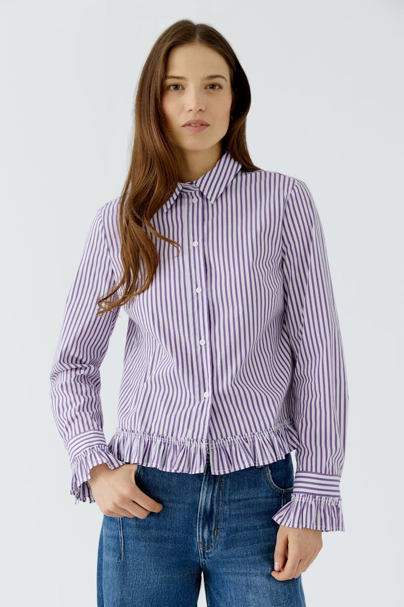 Oui Striped Frill Detail Shirt
