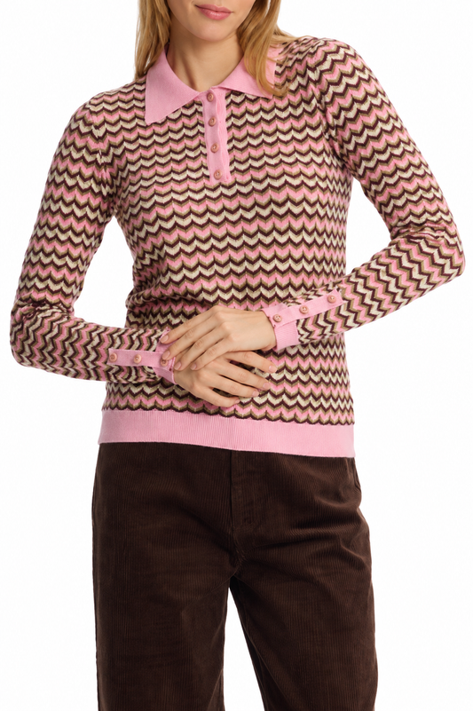 Leo & Ugo Patterned Collared Knit Jumper