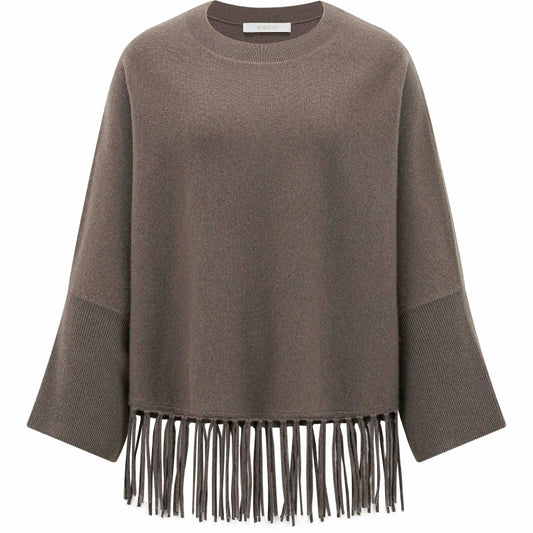 Herzens Falcon Wool & Cashmere Fringed Poncho