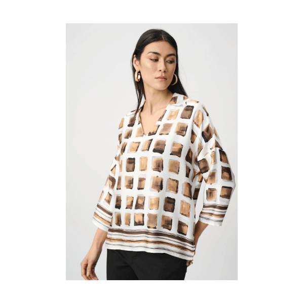 Joseph Ribkoff Satin Geometric Print Boxy Top