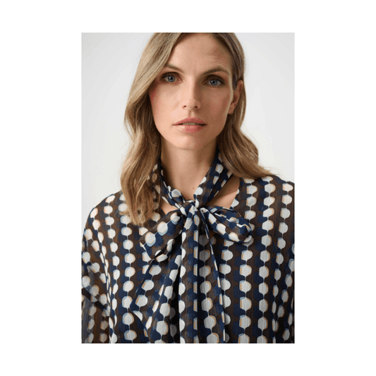 Joseph Ribkoff Chiffon Geometric Print Tie Neck Blouse