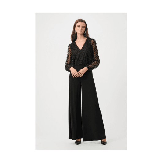 Joseph Ribkoff Silky Knit And Sheer Novelty Wide Leg Jumpsuit