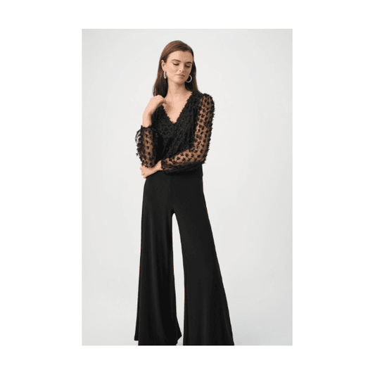 Joseph Ribkoff Silky Knit And Sheer Novelty Wide Leg Jumpsuit