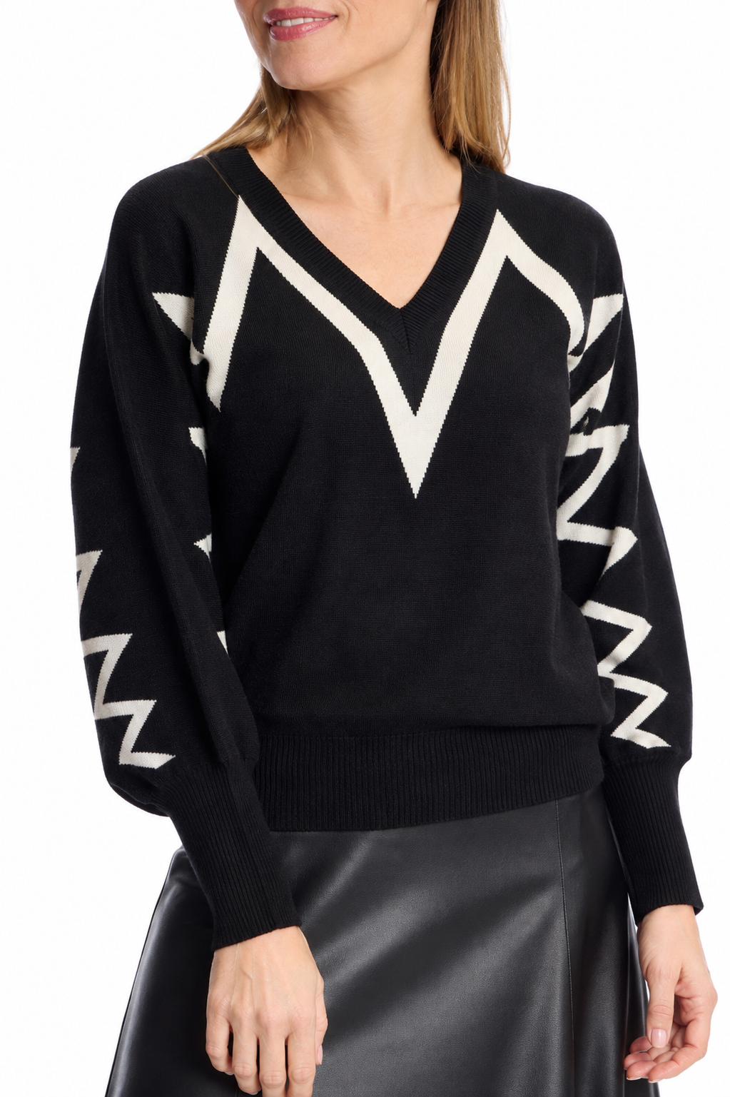 Leo & Ugo V-Neck Zigzag Knit Jumper