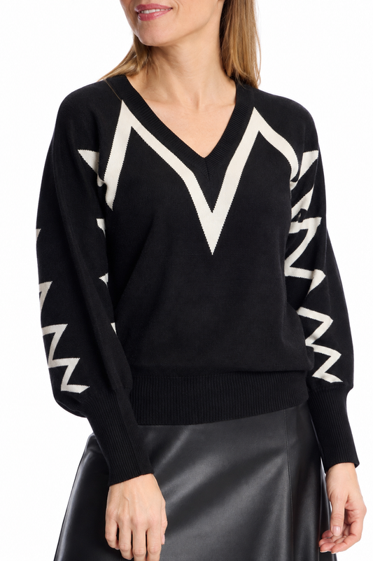 Leo & Ugo V-Neck Zigzag Knit Jumper
