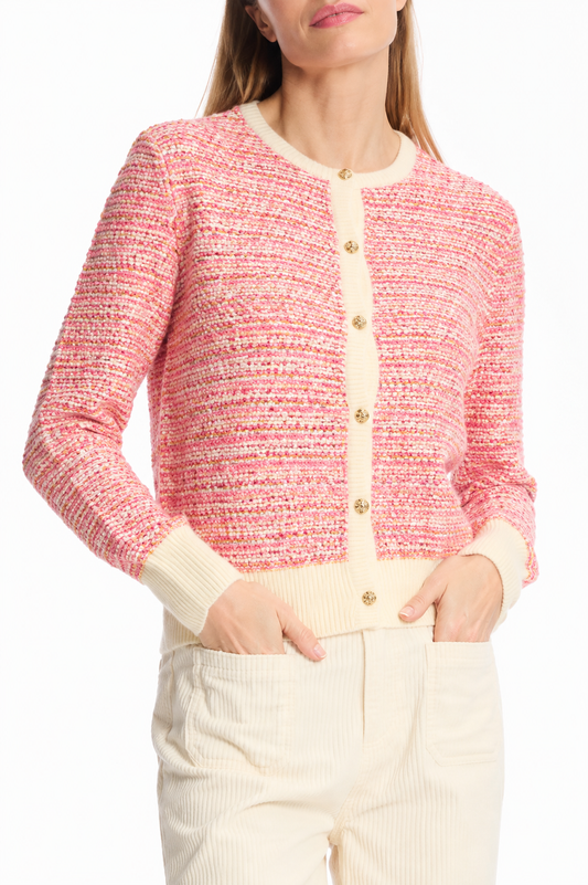Leo & Ugo Textured Pink Knit Cardigan