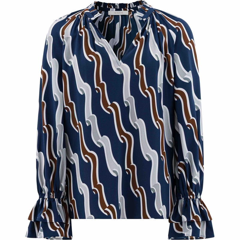 Herzens Night Blue Multi Silk Blouse