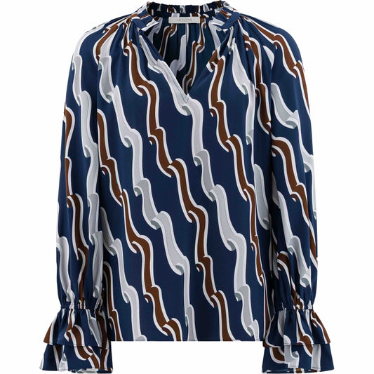 Herzens Night Blue Multi Silk Blouse
