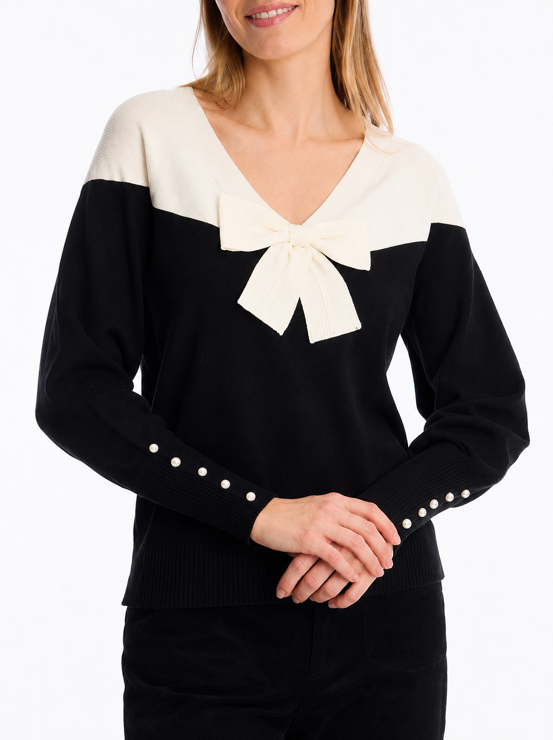 Leo & Ugo Bow Detail Contrast Jumper