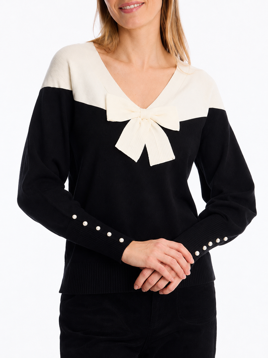 Leo & Ugo Bow Detail Contrast Jumper
