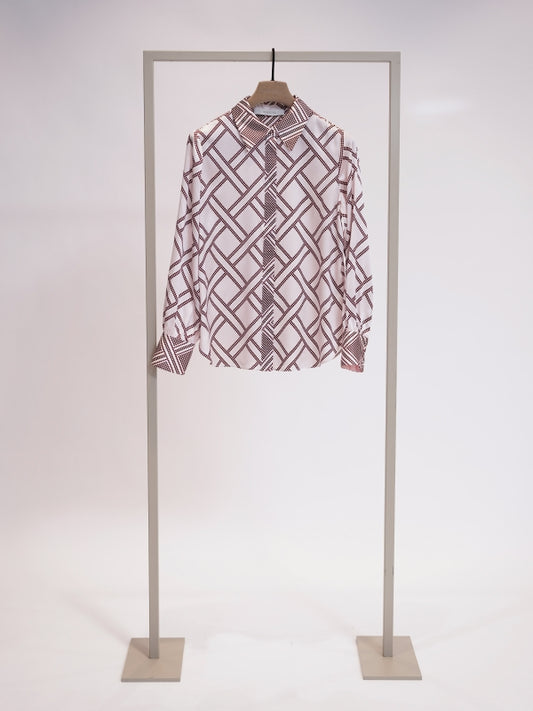 Herzens Geometric Print Silk Blouse
