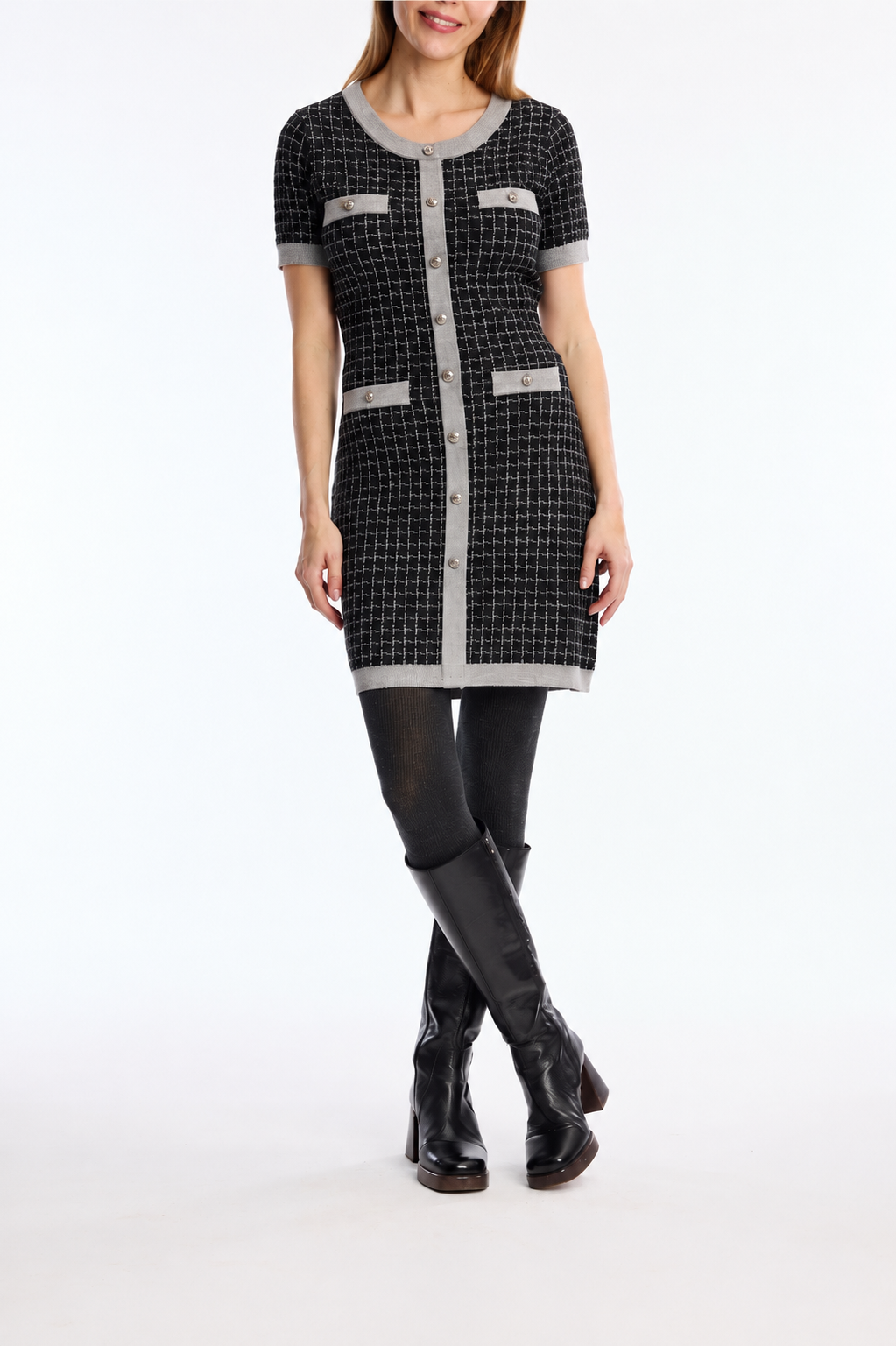 Leo & Ugo Checked Knit Dress