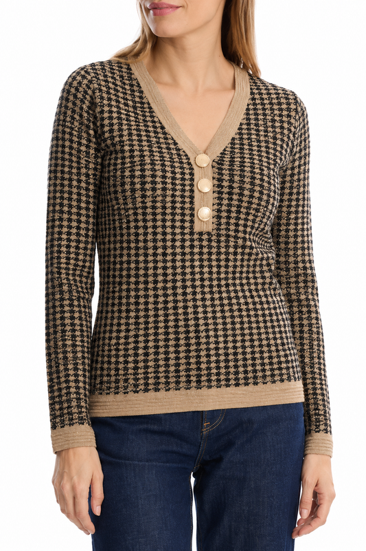 Leo & Ugo Patterned V-Neck Pullover