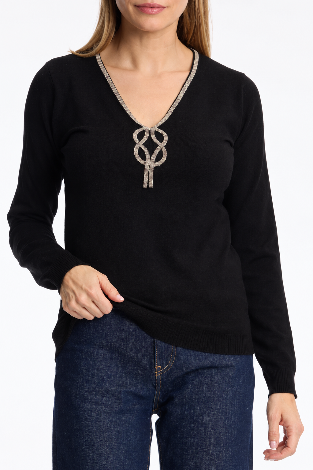 Leo & Ugo Embellished V-Neck Jumper