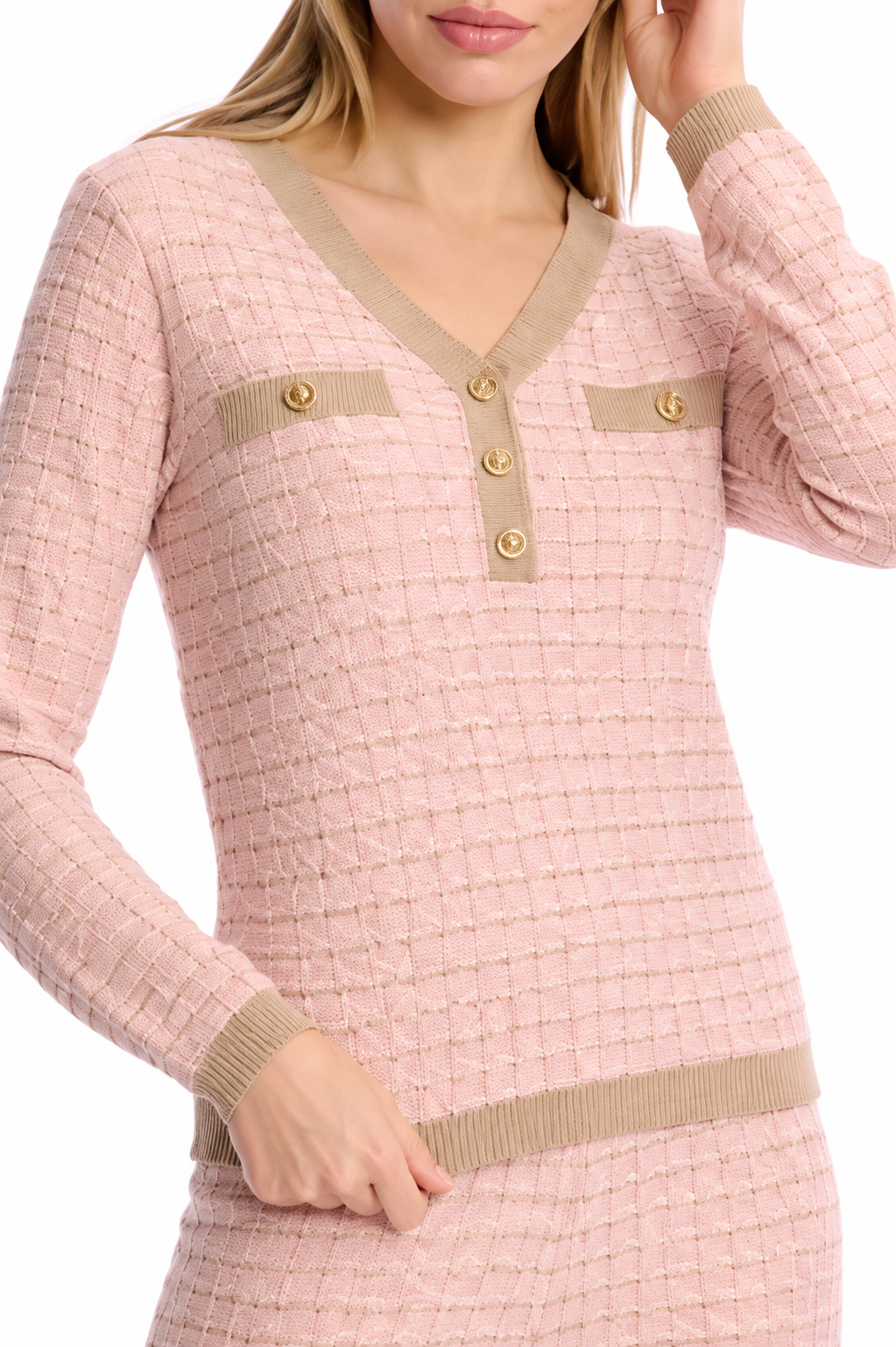 Leo & Ugo Textured V-Neck Knit Top