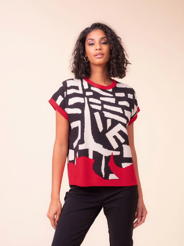 Alison Sheri Red/ Multi Knit Vest