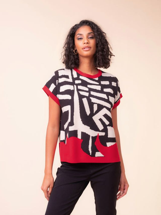 Alison Sheri Red/ Multi Knit Vest