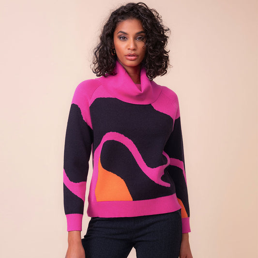 Alison Sheri Wave Cowl Neck Sweater