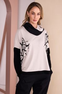 Naya Placement Print Top With Front Angle Seam In 2 Colour Options