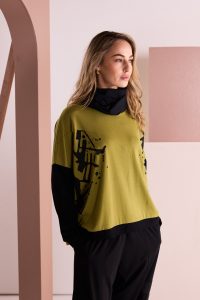 Naya Placement Print Top With Front Angle Seam In 2 Colour Options