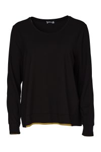 Naya Placement Print Top With Front Angle Seam In Black & Avocado