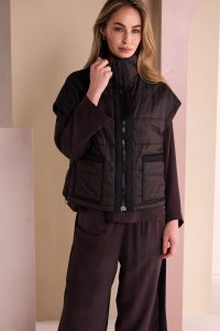 Naya Padded Short Waistcoat With Contrast Zip And Pocket Binding