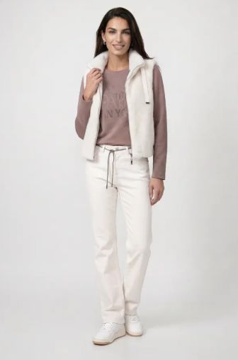Monari Soft Cream Teddy Gilet with High Collar