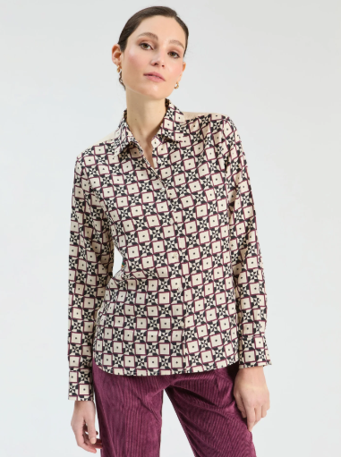 Vilagallo Cream Geometric Blouse