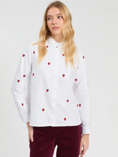 Vilagallo White Strawberry Embroidered Shirt