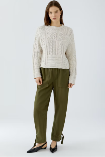 Oui Stone Cotton Blend Cable Sweater