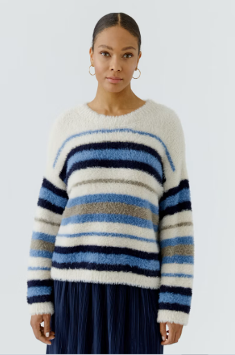 Oui Super Soft Blue & Cream Striped Sweater