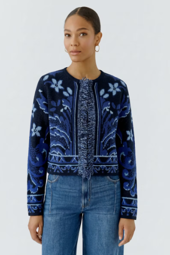 Oui Navy & Royal Blue Floral Knitted Jacket