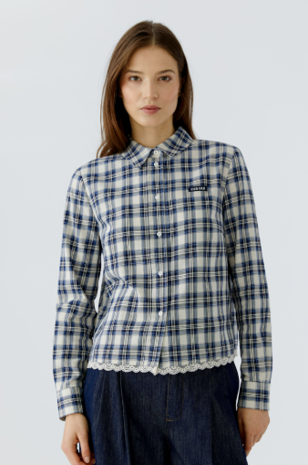 Oui White & Blue Check Cotton Shirt