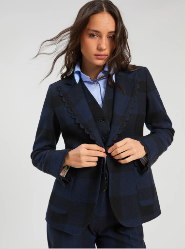Vilagallo Navy & Black Gingham Jacket