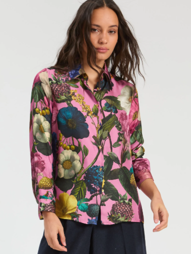 Vilagallo Pink Floral Print Silk Shirt