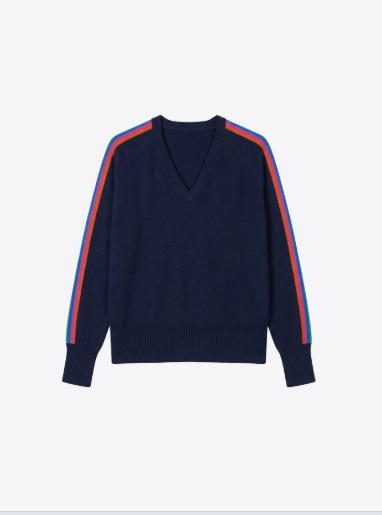 Vilagallo Navy Multicolour V-Neck Jumper
