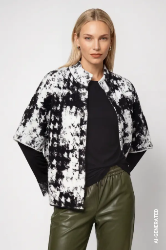 Monari Black & White Jacquard Knit Cape