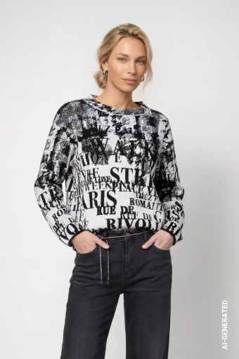 Monari Black & White Letter Jacquard Jumper